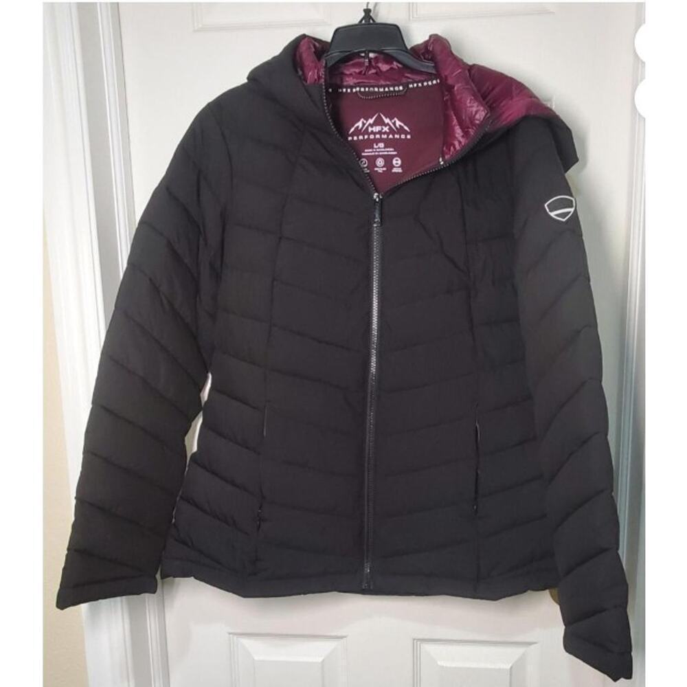 HFX Women's 3/4 Stretch Hooded Puffer Jacket Size Large